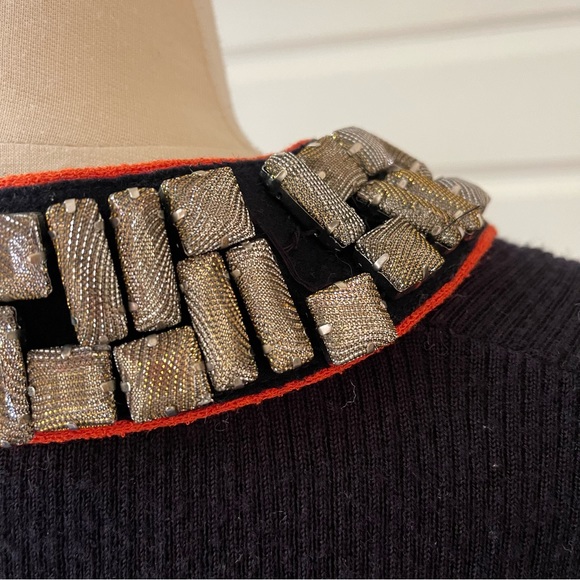 Tory Burch navy 100% wool cardigan with jeweled collar size small - Picture 4 of 9